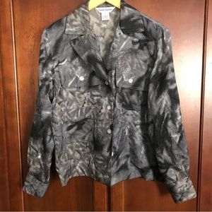 Paolo Santini Silk Blouse Long Sleeve Button Up Gray Camouflage Women Size 8